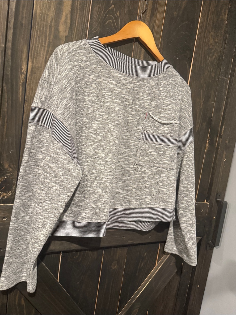 Free People Grey Heather Crewneck Sweater with Pocket